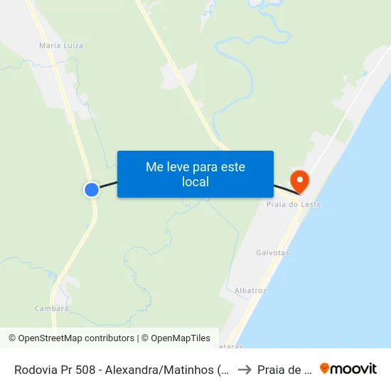 Rodovia Pr 508 - Alexandra/Matinhos (Colônia Pereira) to Praia de Leste map