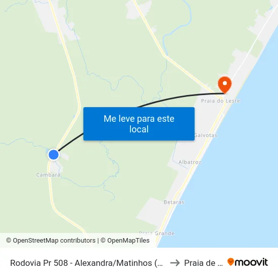 Rodovia Pr 508 - Alexandra/Matinhos (Colônia Cambará) to Praia de Leste map