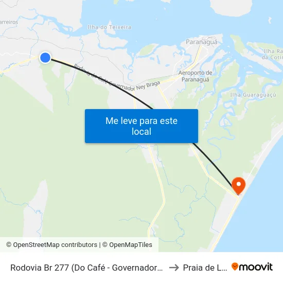 Rodovia Br 277 (Do Café - Governador Ney Braga) to Praia de Leste map