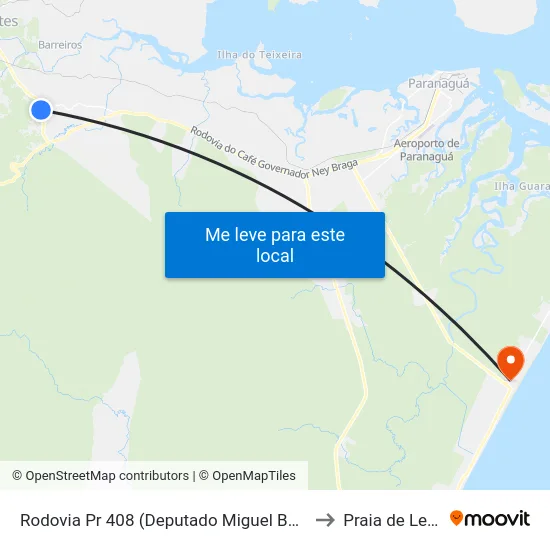 Rodovia Pr 408 (Deputado Miguel Bufara) to Praia de Leste map