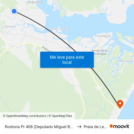 Rodovia Pr 408 (Deputado Miguel Bufara) to Praia de Leste map
