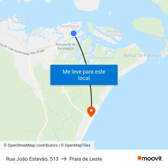 Rua João Estevão, 513 to Praia de Leste map