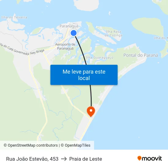 Rua João Estevão, 453 to Praia de Leste map