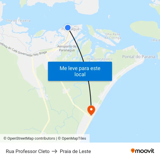 Rua Professor Cleto to Praia de Leste map