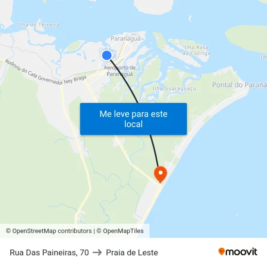 Rua Das Paineiras, 70 to Praia de Leste map