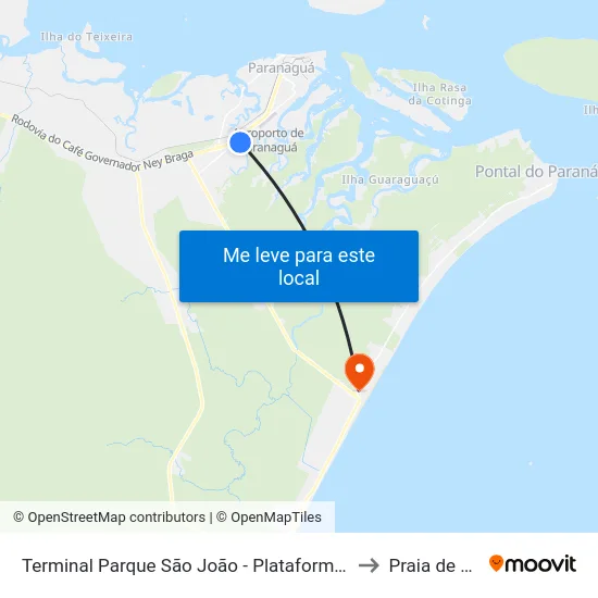Terminal Parque São João - Plataforma Vizinhança to Praia de Leste map