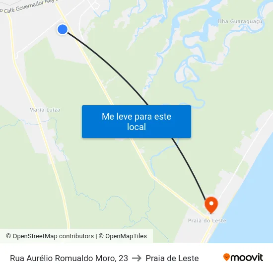 Rua Aurélio Romualdo Moro, 23 to Praia de Leste map