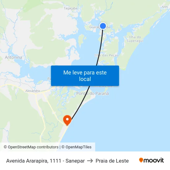 Avenida Ararapira, 1111 - Sanepar to Praia de Leste map