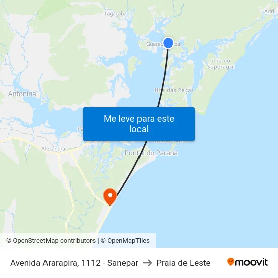 Avenida Ararapira, 1112 - Sanepar to Praia de Leste map