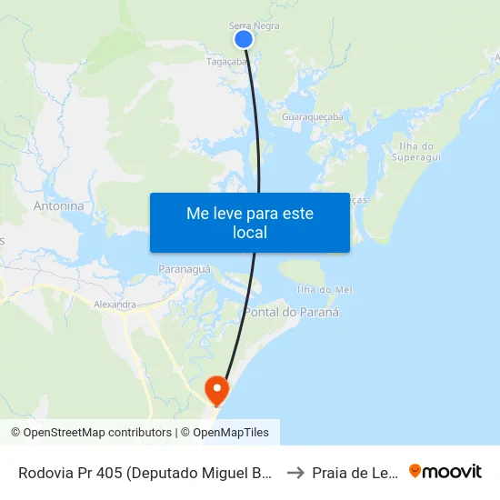 Rodovia Pr 405 (Deputado Miguel Bufara) to Praia de Leste map