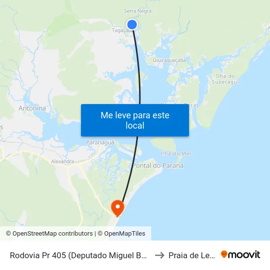 Rodovia Pr 405 (Deputado Miguel Bufara) to Praia de Leste map