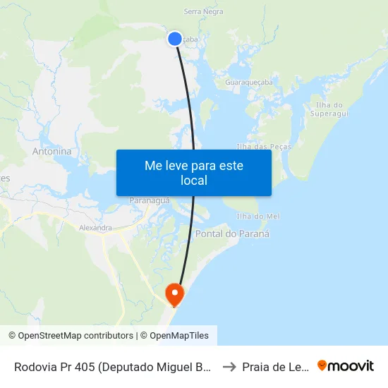 Rodovia Pr 405 (Deputado Miguel Bufara) to Praia de Leste map