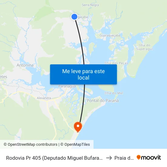 Rodovia Pr 405 (Deputado Miguel Bufara) - Entrada Tagaçaba De Cima to Praia de Leste map