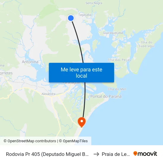 Rodovia Pr 405 (Deputado Miguel Bufara) to Praia de Leste map