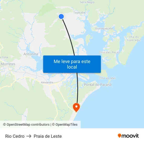 Rio Cedro to Praia de Leste map