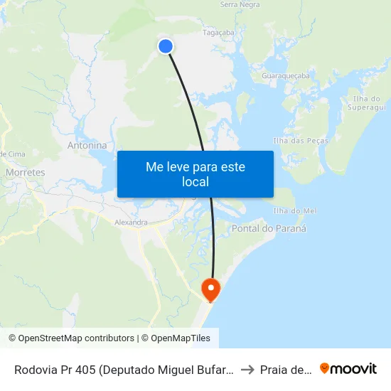Rodovia Pr 405 (Deputado Miguel Bufara) - Fazenda Guyra to Praia de Leste map