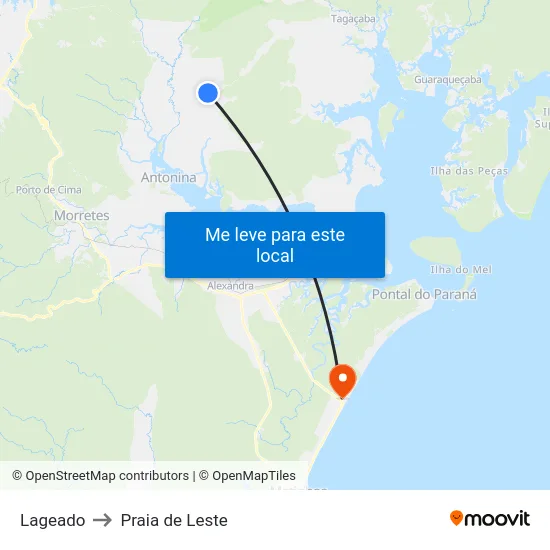 Lageado to Praia de Leste map