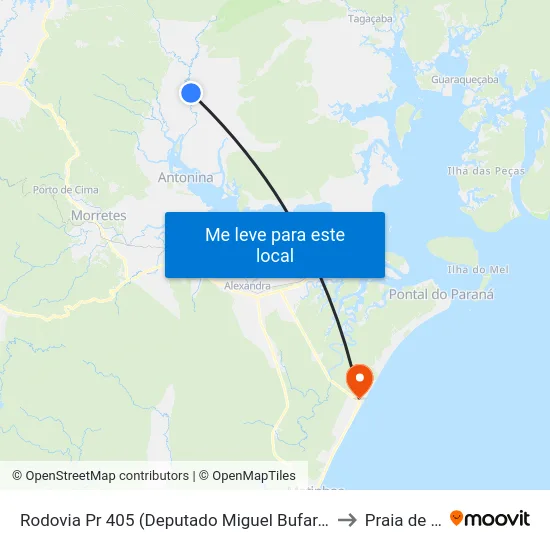 Rodovia Pr 405 (Deputado Miguel Bufara)  - Rio Cachoeira to Praia de Leste map