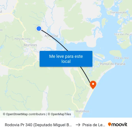 Rodovia Pr 340 (Deputado Miguel Bufara) to Praia de Leste map