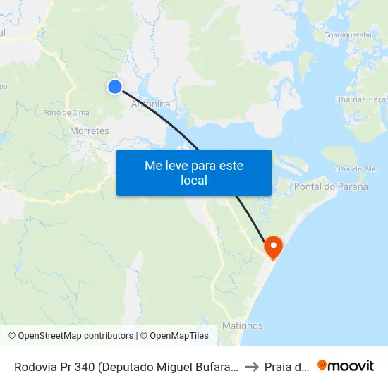 Rodovia Pr 340 (Deputado Miguel Bufara) - Estacão Elevatória Água to Praia de Leste map