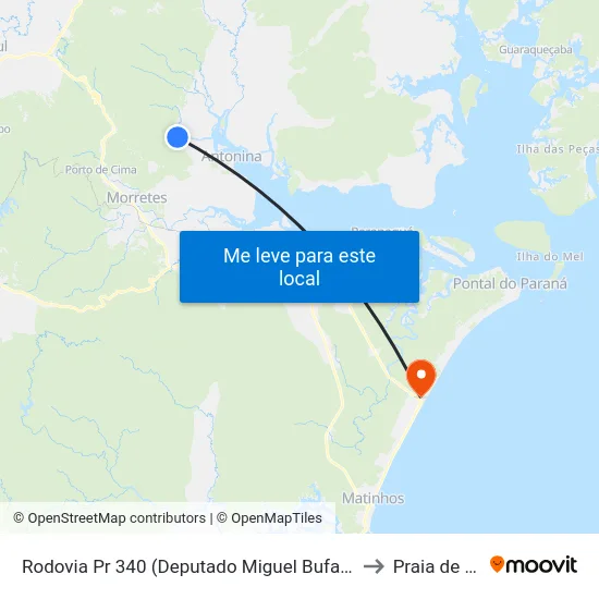 Rodovia Pr 340 (Deputado Miguel Bufara) - Rio Moura to Praia de Leste map