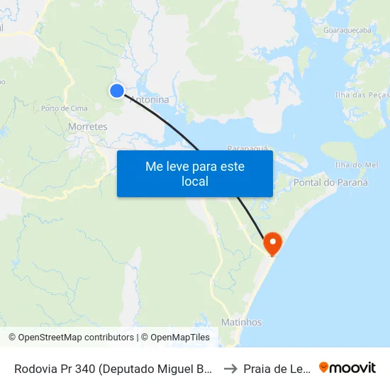 Rodovia Pr 340 (Deputado Miguel Bufara) to Praia de Leste map