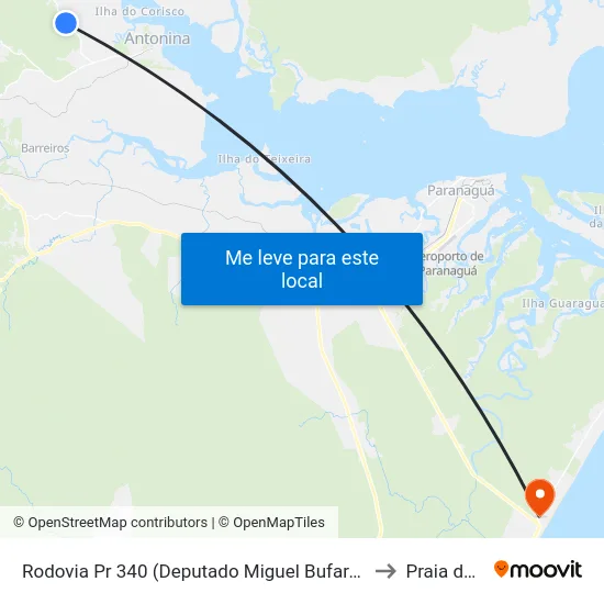 Rodovia Pr 340 (Deputado Miguel Bufara) - Estação Ecológica to Praia de Leste map