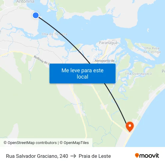 Rua Salvador Graciano, 240 to Praia de Leste map