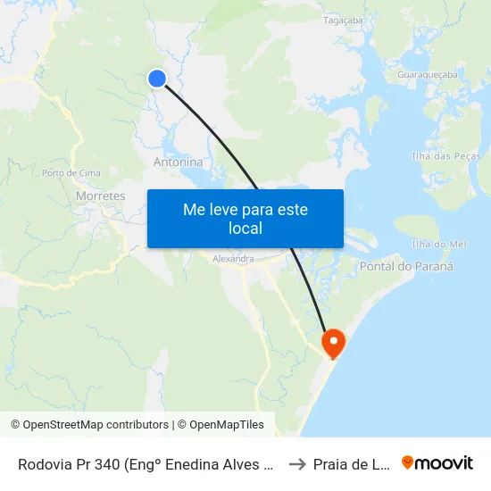 Rodovia Pr 340 (Engº Enedina Alves Marques) to Praia de Leste map