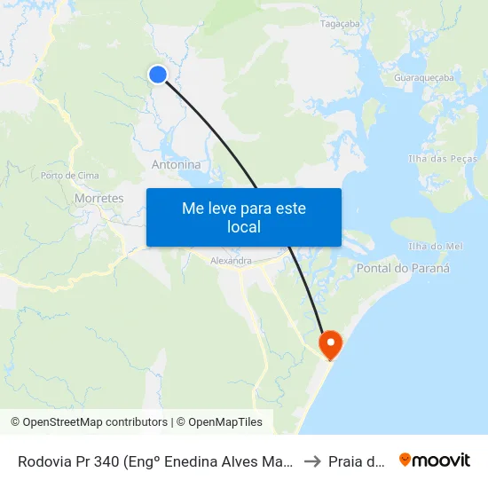 Rodovia Pr 340 (Engº Enedina Alves Marques) - Rio Mergulhão to Praia de Leste map