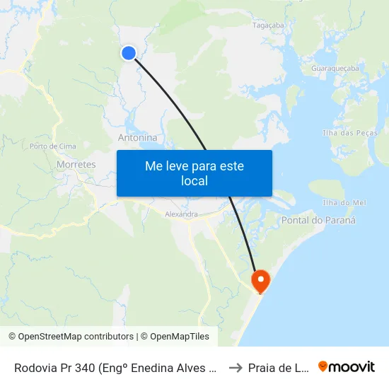 Rodovia Pr 340 (Engº Enedina Alves Marques) to Praia de Leste map