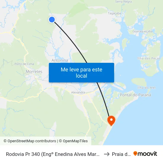 Rodovia Pr 340 (Engº Enedina Alves Marques) - Usina Parigot De Souza to Praia de Leste map