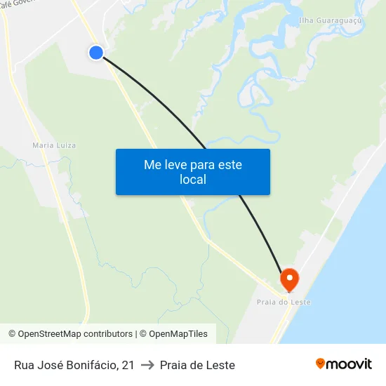 Rua José Bonifácio, 21 to Praia de Leste map