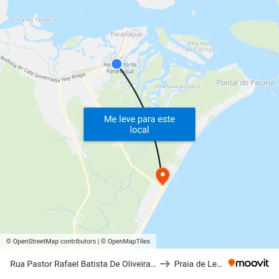 Rua Pastor Rafael Batista De Oliveira, 305 to Praia de Leste map
