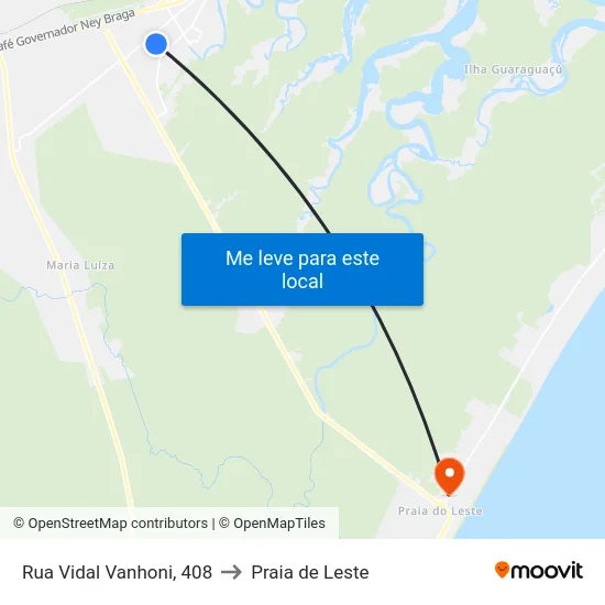 Rua Vidal Vanhoni, 408 to Praia de Leste map