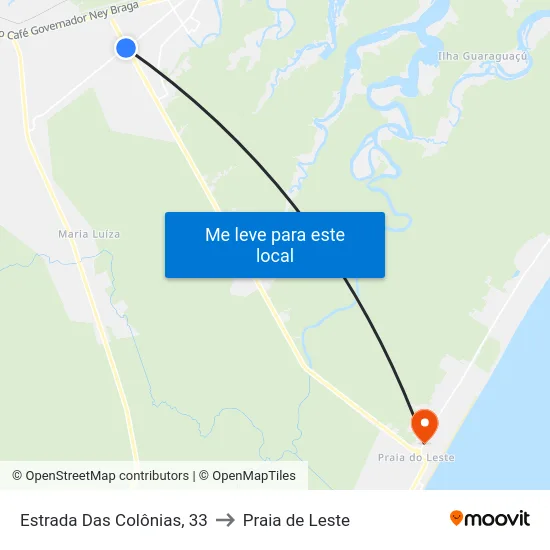 Estrada Das Colônias, 33 to Praia de Leste map