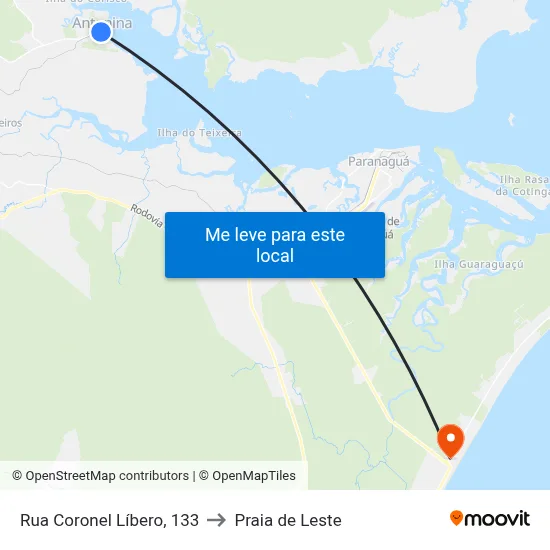 Rua Coronel Líbero, 133 to Praia de Leste map