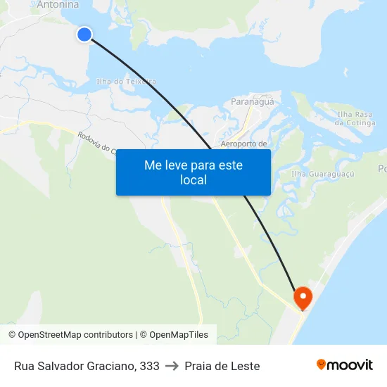Rua Salvador Graciano, 333 to Praia de Leste map
