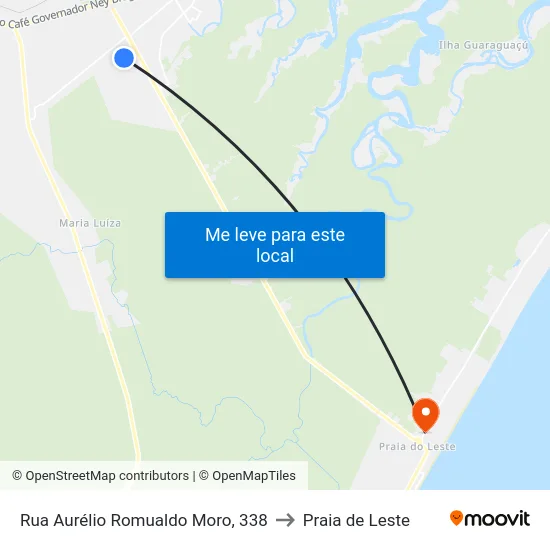 Rua Aurélio Romualdo Moro, 338 to Praia de Leste map