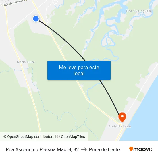 Rua Ascendino Pessoa Maciel, 82 to Praia de Leste map