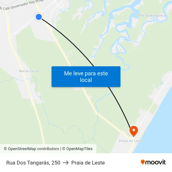 Rua Dos Tangarás, 250 to Praia de Leste map