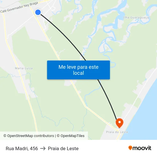 Rua Madri, 456 to Praia de Leste map