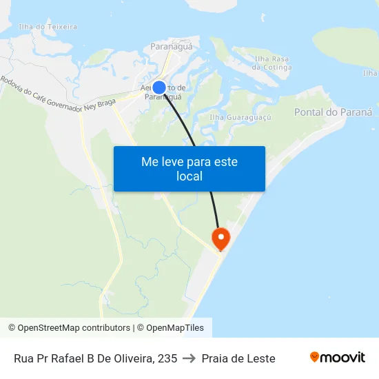 Rua Pr Rafael B De Oliveira, 235 to Praia de Leste map
