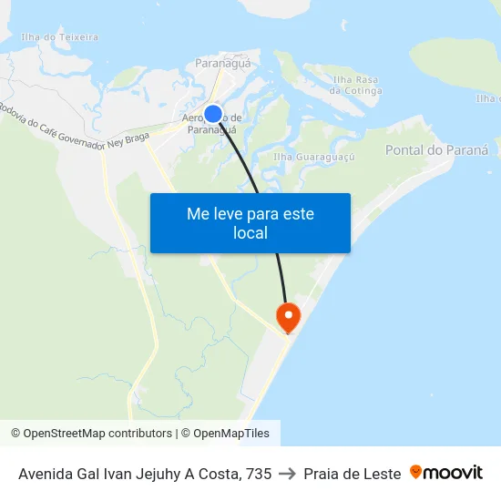 Avenida Gal Ivan Jejuhy A Costa, 735 to Praia de Leste map