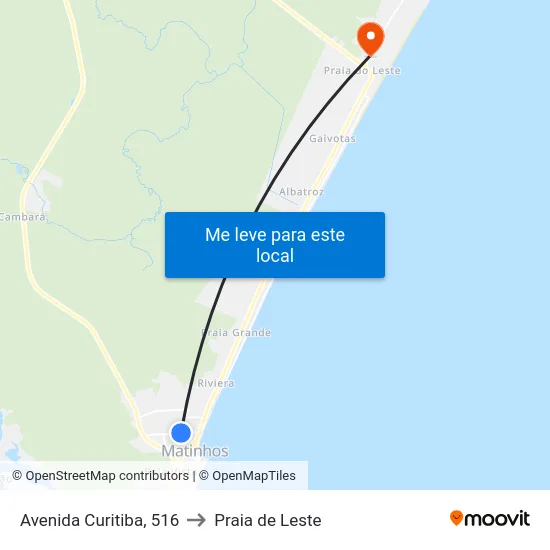 Avenida Curitiba, 516 to Praia de Leste map