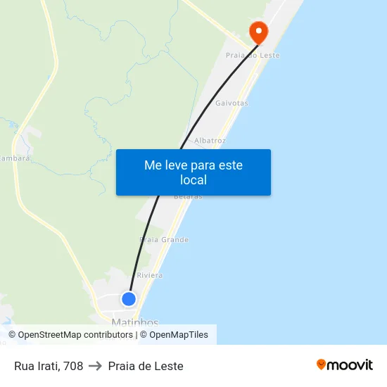 Rua Irati, 708 to Praia de Leste map