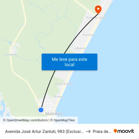 Avenida José Artur Zanluti, 983 (Exclusiva Linha Municipal) to Praia de Leste map