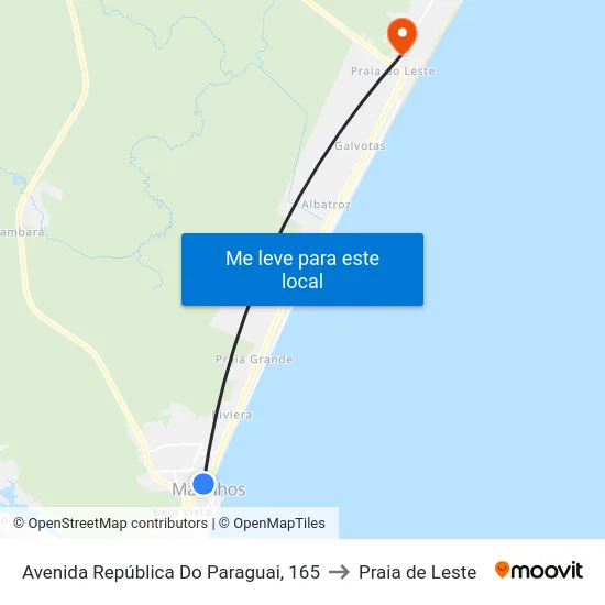 Avenida República Do Paraguai, 165 to Praia de Leste map