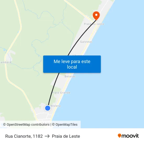 Rua Cianorte, 1182 to Praia de Leste map