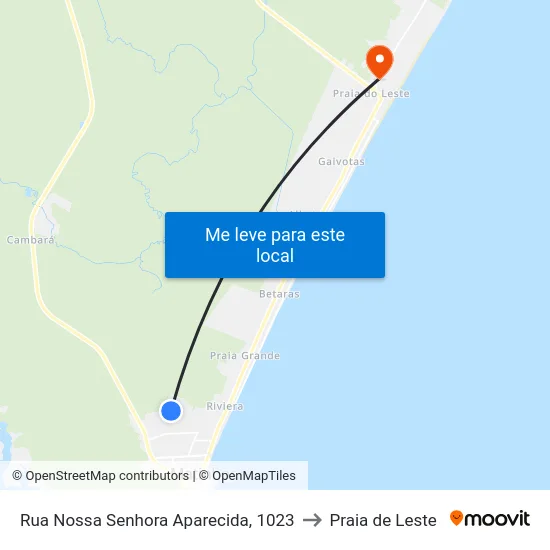 Rua Nossa Senhora Aparecida, 1023 to Praia de Leste map